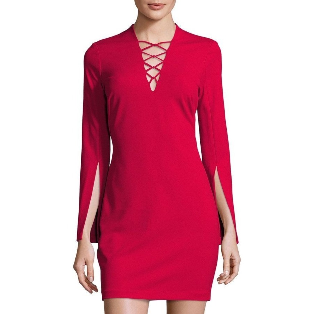 Neiman Marcus Dress Womens S Red Long Sleeve Keyhole Sheath Mini Party Cocktail